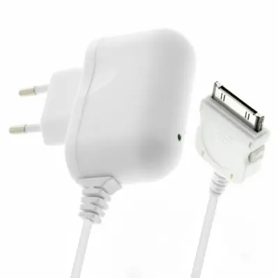 30-pinski omrežni polnilnik za Apple iPhone 4S / 4 / 3G / 3GS, Bela