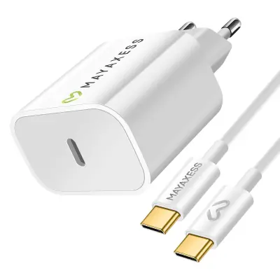 Mayaxess, 20W omrežni polnilnik + 1m USB-C kabel za Google Pixel 10 / 10 Pro / 10 Pro XL / 10 Pro Fold, Bela