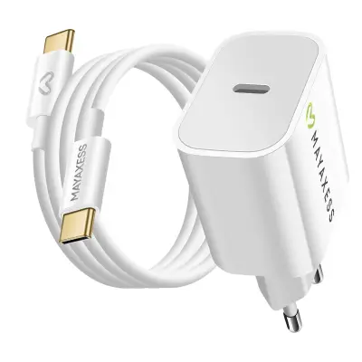 Mayaxess, 20W omrežni polnilnik + 1m USB-C kabel za iPhone 17 / 17 Pro / 17 Pro Max / 17 Air, Bela