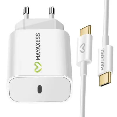 Mayaxess, 20W omrežni polnilnik za Google Pixel 10 Pro z 1m USB-C kablom, Bela