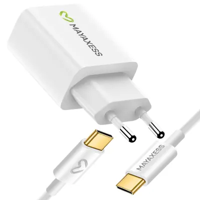 Mayaxess, 20W omrežni polnilnik + 1m USB-C kabel za Samsung Galaxy S25 / S25 Ultra / S25 Plus / S25 SE / S25 Edge, Bela