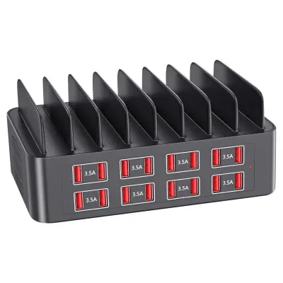 Postaja za polnjenje z 16 USB vhodi Pametni telefon in tablica 150W, Črna