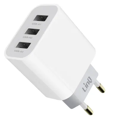 LinQ, Trojni polnilec USB 15,5 W kompaktne velikosti, Bela