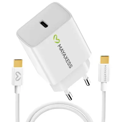 Mayaxess, Omrežni polnilnik za Samsung Galaxy S25 FE 20W + 1m USB-C kabel, Bela