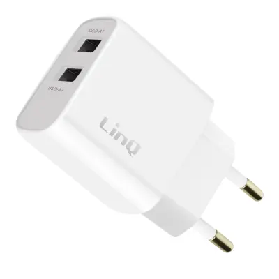 LinQ, Dvojni polnilnik USB 10,5 W kompaktne velikosti, Bela