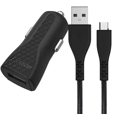 ENERGIZER, Avtopolnilec USB-A 5W 1A HardCase s kablom Micro-USB, Črna