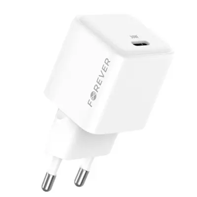 Forever, Hitri stenski polnilnik USB-C 30W Power Delivery GaN, Bela