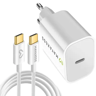 Mayaxess, 20W omrežni polnilnik za iPhone 17 z 1m USB-C kablom, Bela