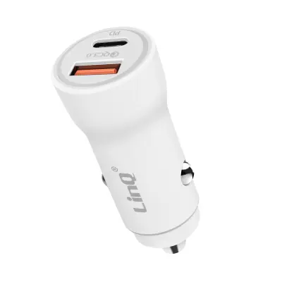 LinQ, Polnilec za cigaretni vžigalnik 36 W USB C in hitro polnjenje USB, Bela