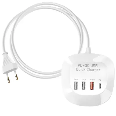 LinQ, Mini večportna polnilna postaja 3 USB + kompaktni kabel USB 1 m, Bela