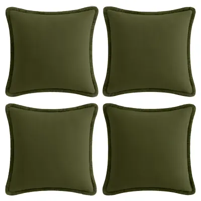 Prevleke za blazine 50x50 cm, komplet 4 kosov, 100% bombaž, dekorativne prevleke z resicami, temno zelene, boho slog