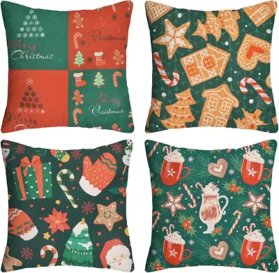 Božične prevleke za blazine, komplet 4 kosi, 45x45 cm, dekorativne praznične prevleke iz blaga, rdeče in bele barve