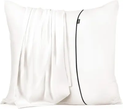 Satenasta prevleka za vzglavnik 80x80 cm, luksuzni komplet 2 kosa, bela barva, svilnato mehak material za nego las in kože