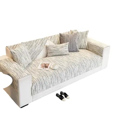 Prevleka za sofo iz ženilja, protizdrsna zaščita s silikonom, mehka in pralna, 90x210 cm, belo-črna