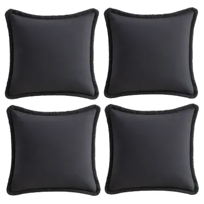 Prevleke za vzglavnike z resicami bombažne Boho črne 55 x 55 cm, komplet 4 kosi, dekorativne prevleke za blazine MANDIOO