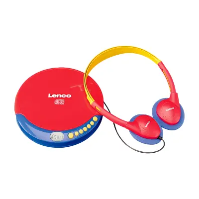 Lenco, Prenosni CD predvajalnik za otroke z baterijo in vgrajenim omejevalnikom glasnosti, Modra / Rdeča