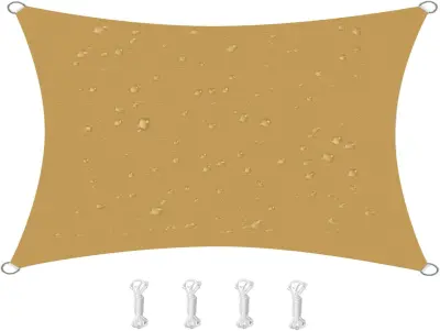 Senčno jadro 3x4 m, vrtna markiza, blokira 95 % UV žarkov, trpežen poliester, zračna tkanina z D-obroči in vrvjo, rumene barve