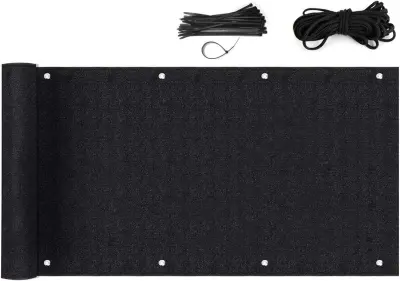 Balkonska zaščita 75x300 cm, črna, HDPE 220 g/m², protivetrna ograja za zasebnost z obročki in vezicami, odporna na UV žarke