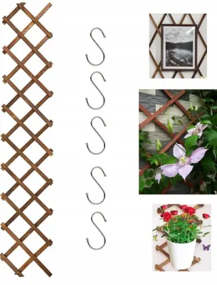 Lesena vrtna rešetka za vzpenjavke 180x33 cm, raztegljiva ograja iz borovega lesa, opora za rastline in stenska dekoracija