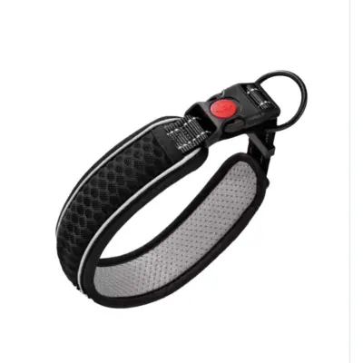 Adjustable Two-Tone Pet Collar with Reflective Strip, Padded Polyester Black S