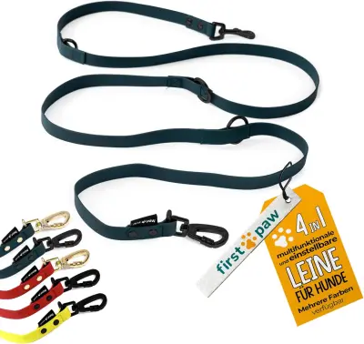 Nastavljiv oblazinjen povodec za pse FIRSTPAW, 2 m, temno zelen, večnamenski, trpežen PP trak, primeren za vse velikosti psov