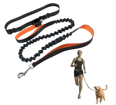 Povodec za psa za tek in hojo z blažilcem udarcev, raztegljiv 130–200 cm, rdeč, trpežen najlon za srednje in velike pse