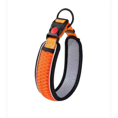 Adjustable Two-Tone Pet Collar with Reflective Strip, Padded Polyester Orange S