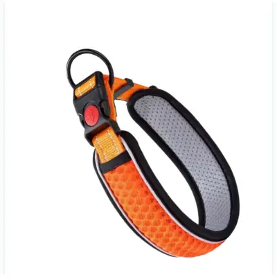 Adjustable Two-Tone Pet Collar with Reflective Strip, Padded Polyester Orange M
