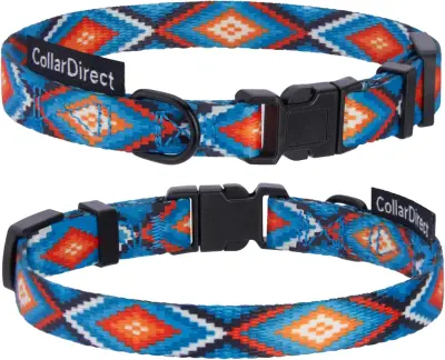 Najlonska ovratnica za psa z zaponko, nastavljiva, pisana, obseg 35,6-45,7 cm, trpežen najlon in ekološka plastika