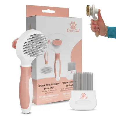 Krtača za mačke s samoočiščenjem in glavnik proti bolham, pripomoček za nego dolge in kratke dlake, nežno razčesavanje vozlov