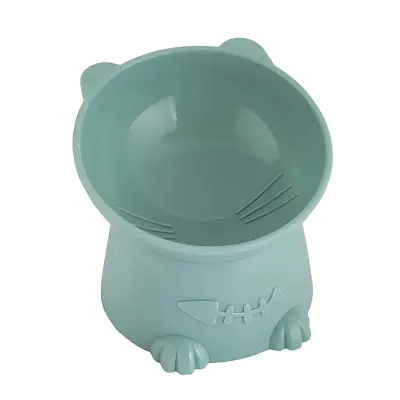 Skleda za mačke in majhne pse, dvignjena in nagnjena pod kotom 15°, ergonomska oblika mačje glave, protizdrsna, zelena barva