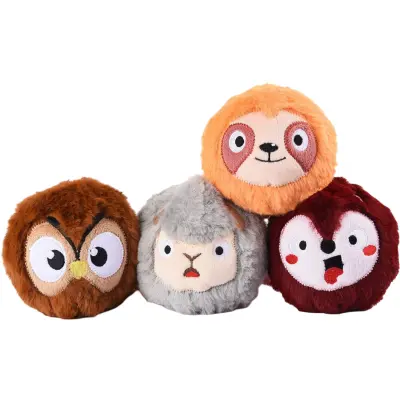 Plišasta piskajoča žoga za pse za prinašanje in igro, interaktivna igrača z motivom živali, set 4 kosi, 10 cm