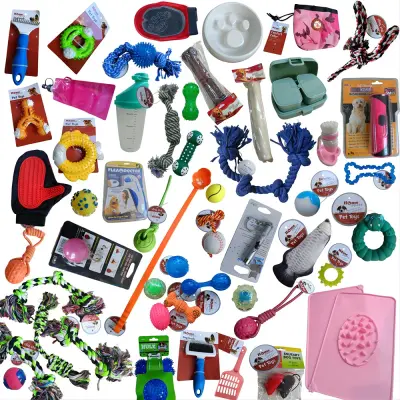 Komplet opreme za hišne ljubljenčke in dom, več kot 100 kosov, igrače, posode, bidoni, krtače in dekorativni pripomočki