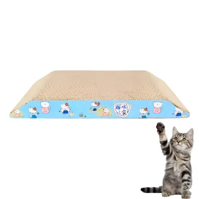 Praskalnik za mačke iz kartona, valovita lepenka, igrača in ležišče v obliki vala, modre barve, 22 x 36 x 4 cm