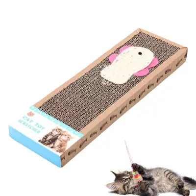 Praskalnik za mačke iz kartona in lepenke, ležišče ter igrača z motivom ribe, pravokotna oblika, 37x12x5 cm