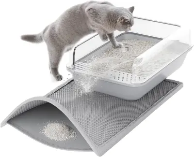 Podloga za mačje stranišče 2 kosa 38x61cm, vodoodporna dvoslojna podloga s strukturo satovja za pesek, mehka EVA pena