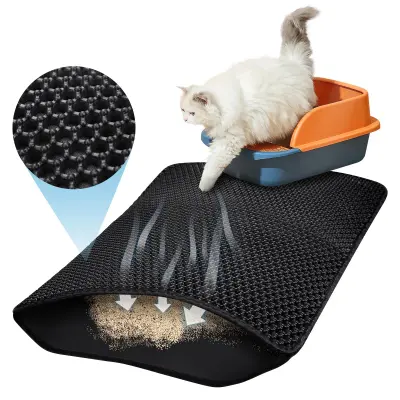 Podloga za mačje stranišče dvoslojna, vodoodporna in nedrseča EVA pena, struktura satovja za pesek, siva, 60 x 45 cm