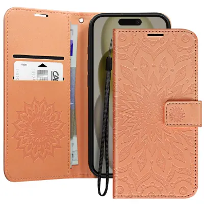 Ohišje za iPhone 16 Pro Max Madala Wallet s trakom za roko, Rose clair