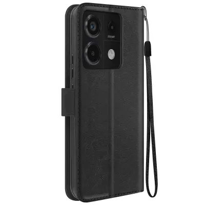 Mayaxess, Torbica s preklopom za Xiaomi Redmi Note 13 Pro 5G Zaščita z zapestnim trakom Večnamenska zaklopka, Črna