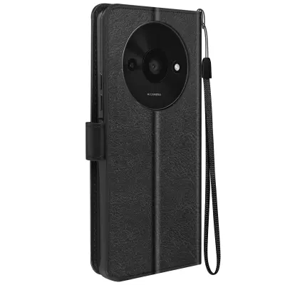 Mayaxess, Torbica s preklopom za Xiaomi Redmi A3 Zaščita z zapestnim trakom Večnamenska zaklopka, Črna
