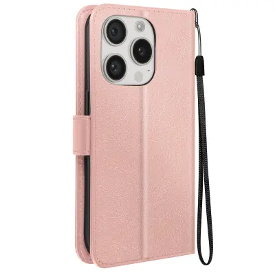 Mayaxess, Torbica s preklopom za iPhone 15 Pro Zaščita z zapestnim trakom Večnamenska zaklopka, Šampanjec roza
