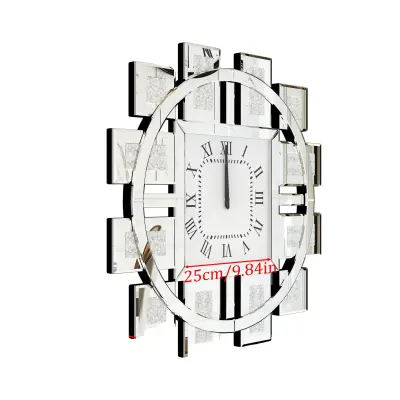 Stenska ura, Sparkle Crush diamantna vložitev, tiha kvarčna mehanika, srebrna