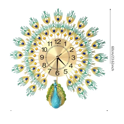 Metalna stenska ura, dizajn pav, velikost 60cm, barvita