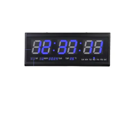 LED digitalna stenska ura, prikaz datuma in temperature, veliki modri številke, modra