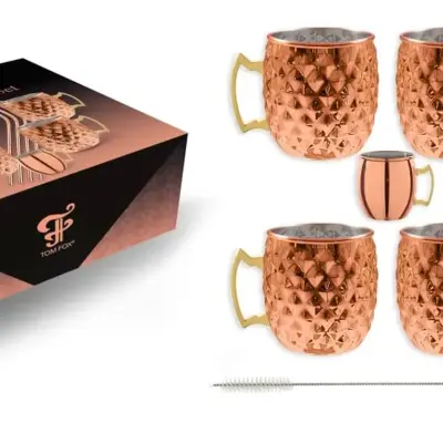 Diamond Moscow Mule Set Kupfer - 4 Kozarci, Jigger, Slomki in Ščetka za Čiščenje