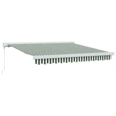 vidaXL Retraktilna tenda Zelena in Bela 350 x 250 cm Tkanina in kovina
