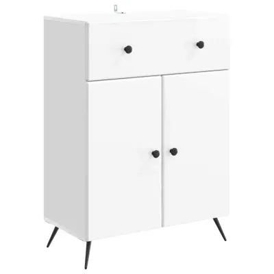 vidaXL Strani šal Bela visok sijaj 66 x 34,5 x 90 cm Inženirski les