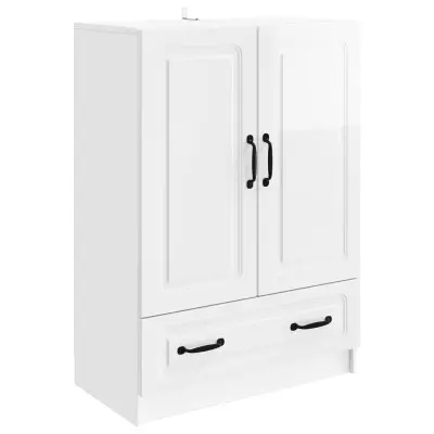 vidaXL Strani šal Bela visok sijaj 66 x 34,5 x 92 cm Inženirski les