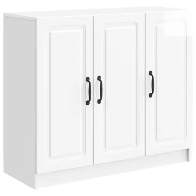 vidaXL Strani šal Bela visok sijaj 89 x 34,5 x 77 cm Inženirski les