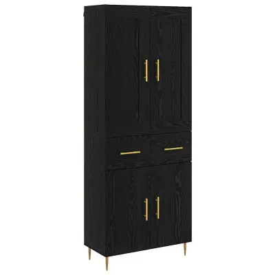 vidaXL Visok predalnik s predalom Črna Orehovina 69,5 x 34 x 180 cm